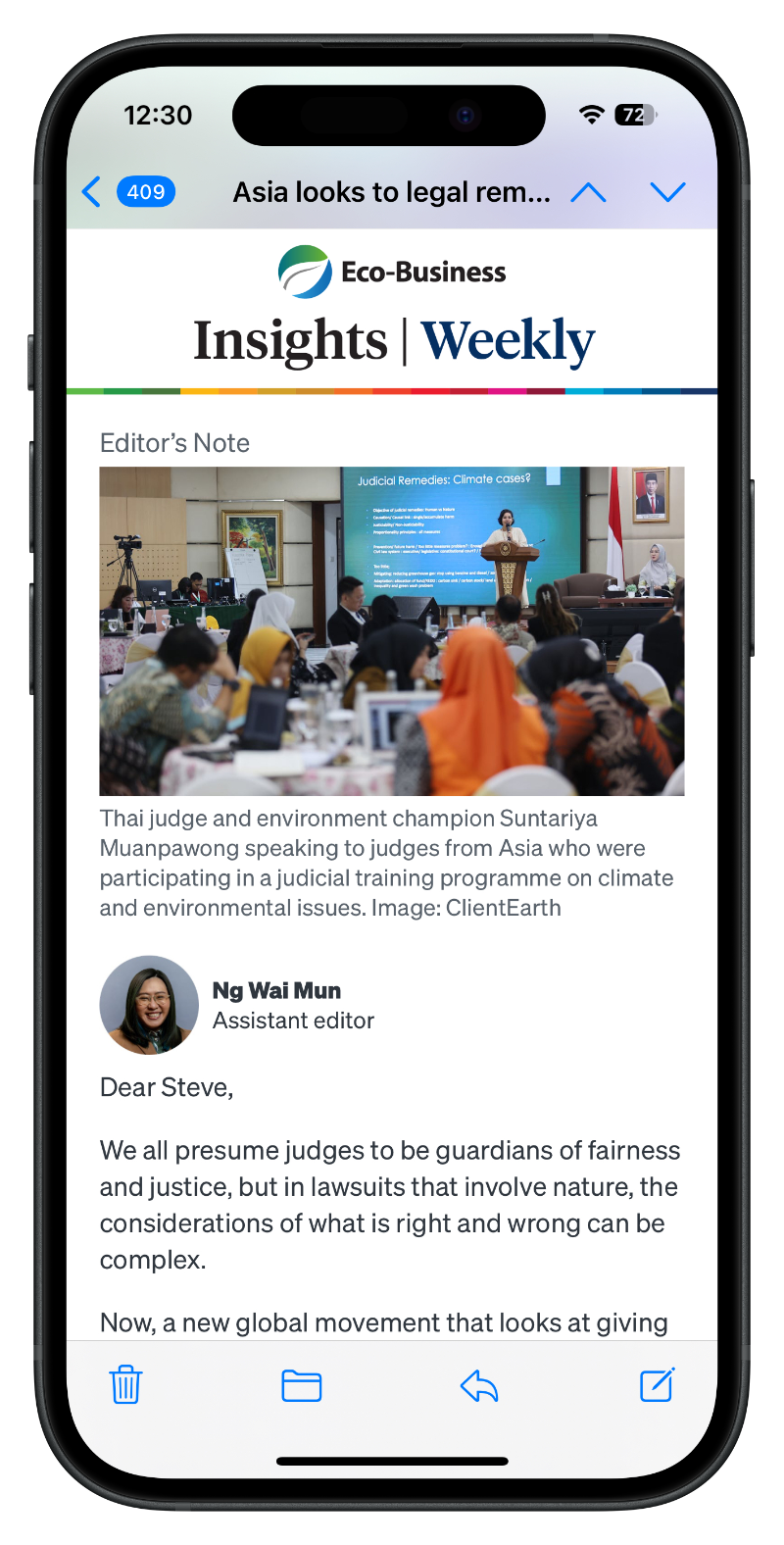 EB Insight Weekly email on an iPhone